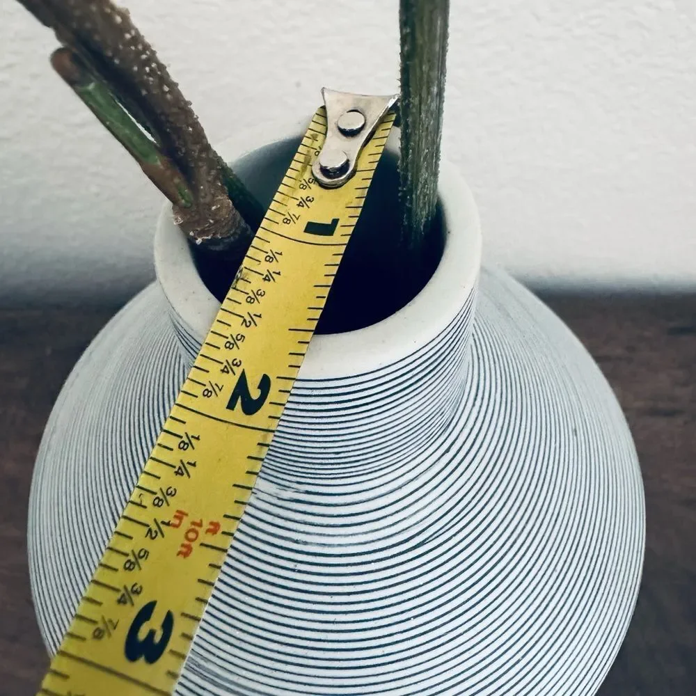 Modern Ceramic Statement Vase Decor Blue White Striped Thailand